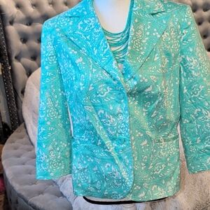 Valerie Stevens Turquoise Patterned Blazer